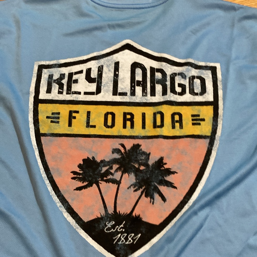 Key largo Florida long sleeved large polyester tee shirt light blue - Picture 5 of 5